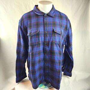 Carbon2Cobalt Flannel Shirt Mens XL Blue Button Up Plaid Heavyweight Lined Cozy